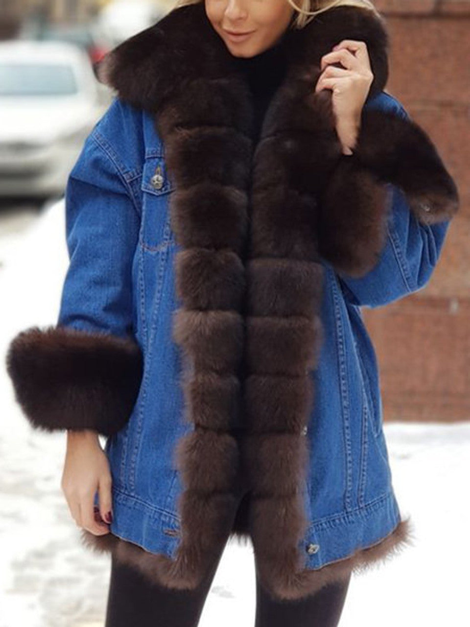 Luvik | Veste Jean avec cuir synthétique