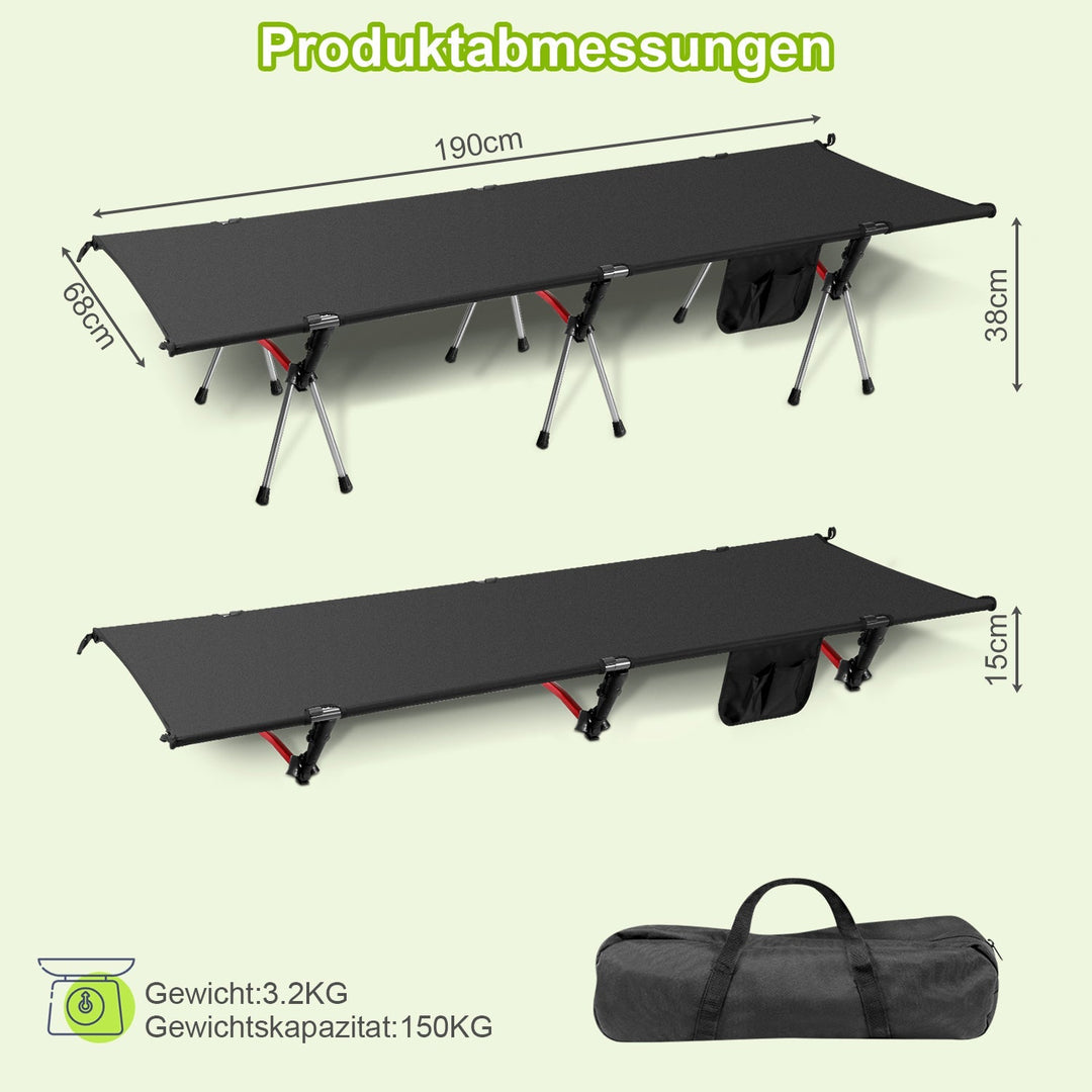 Folding Bed Black Camping Bed Høydejusterbar | Luvikno