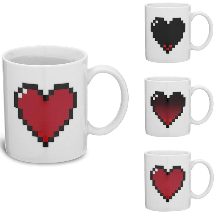 Pixel Heart Magic Varmefølsom Fargeendrende Keramisk Kaffekopp | Luvikno