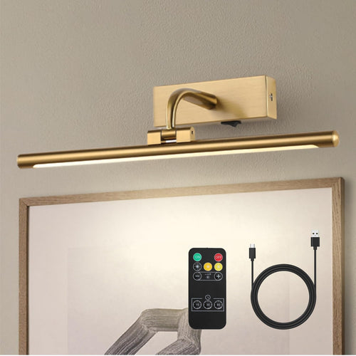 Luvikno | Dlcl Batteridrevet Bildebelysning Med Fjernkontroll Og Timer, 15.94In Trådløse Galleri Lys Messing 3Cct Oppladbare Kunstlys Fo