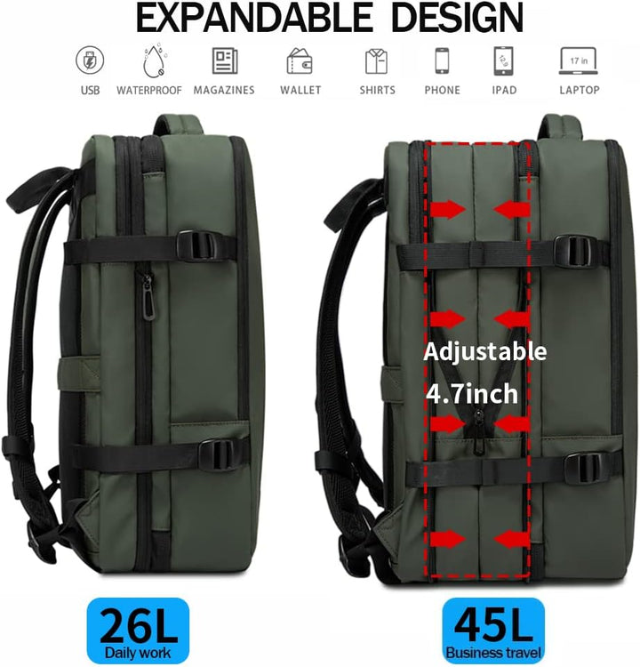 Utvidbar 26–45L Vanntett Reise Ryggsekk med Laptoplomme & Duffelbærer | Luvikno