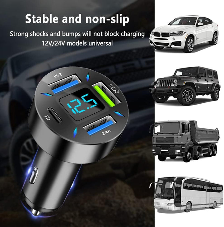 Luvikno | Bil Lader 66W Super Rask Lading med USB PD & QC 3.0 – Universell for 12-24V Sigarett Tenner