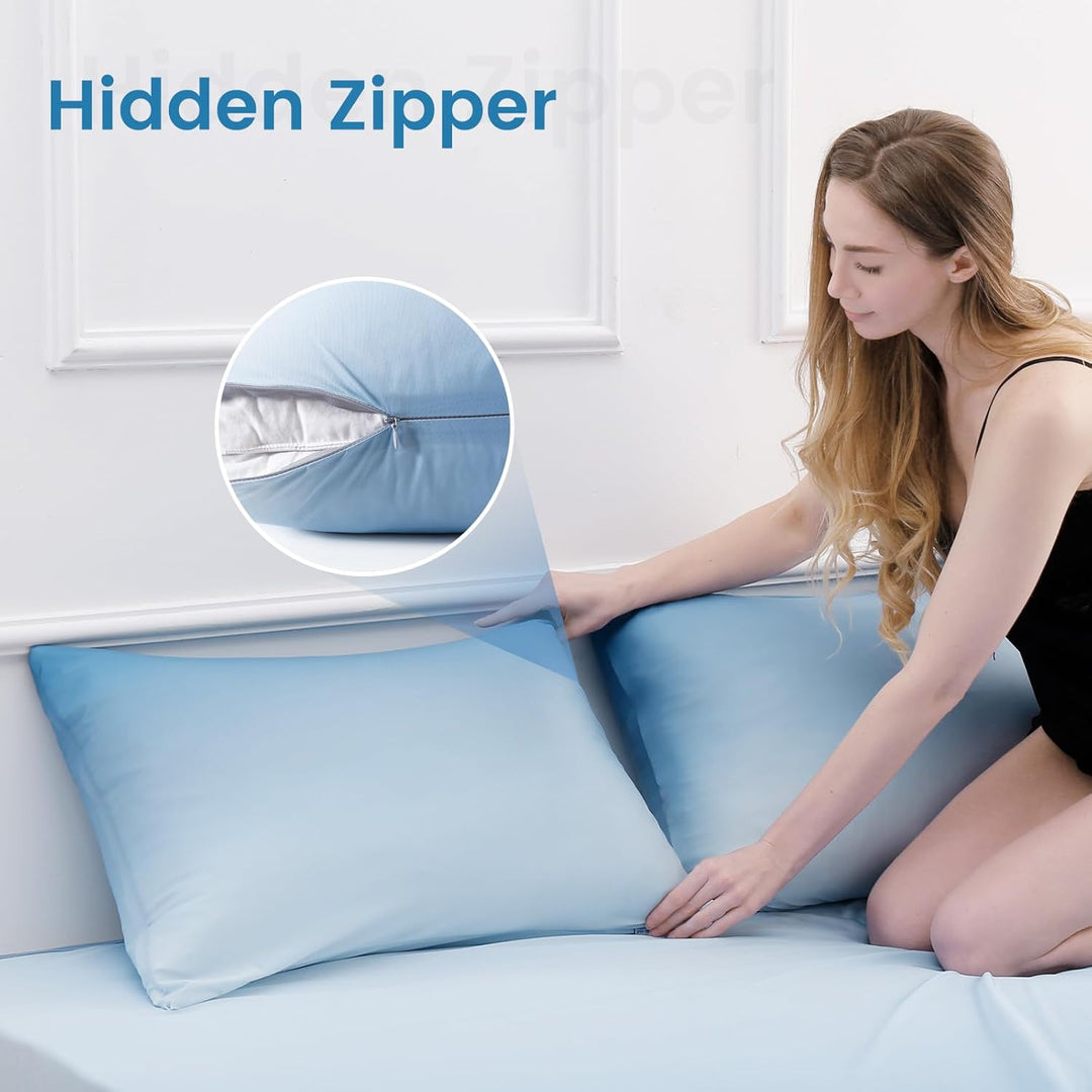 2 Pak Blå Kjølepillowcases – Pustende, Myke, Hud- og Hårbeskyttende | Luvikno