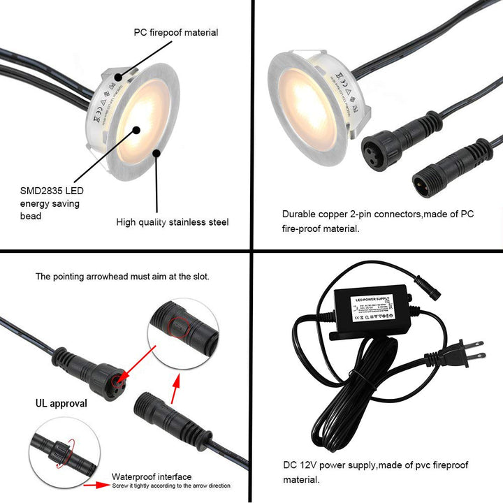Luvikno | Smy Lighting 6-Pack Led Deck Lights, Vanntett Ip67, Varm Hvit, Rustfritt Stål, Lav Spenning