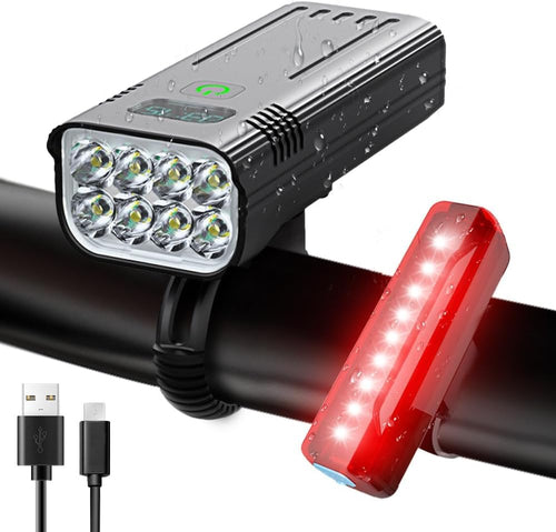 Luvikno | Victoper 8000 Lumens Sykkel Lys Sett, 8 Led Usb Oppladbare Foran & Bak Lys, Matt Svart
