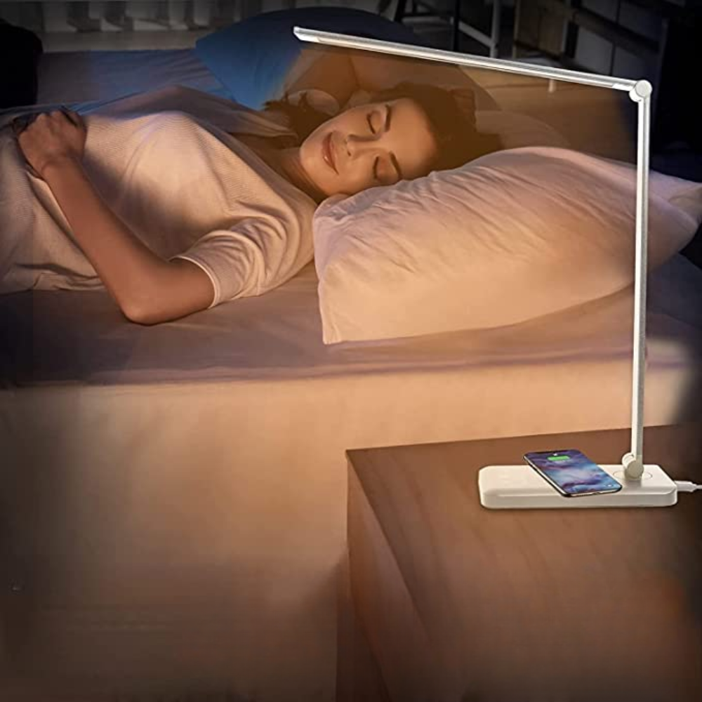 Luvikno | LED Skrivebordslampe - Bordlampe med USB-ladeport, 5 lysinnstillinger og lysstyrkenivåer