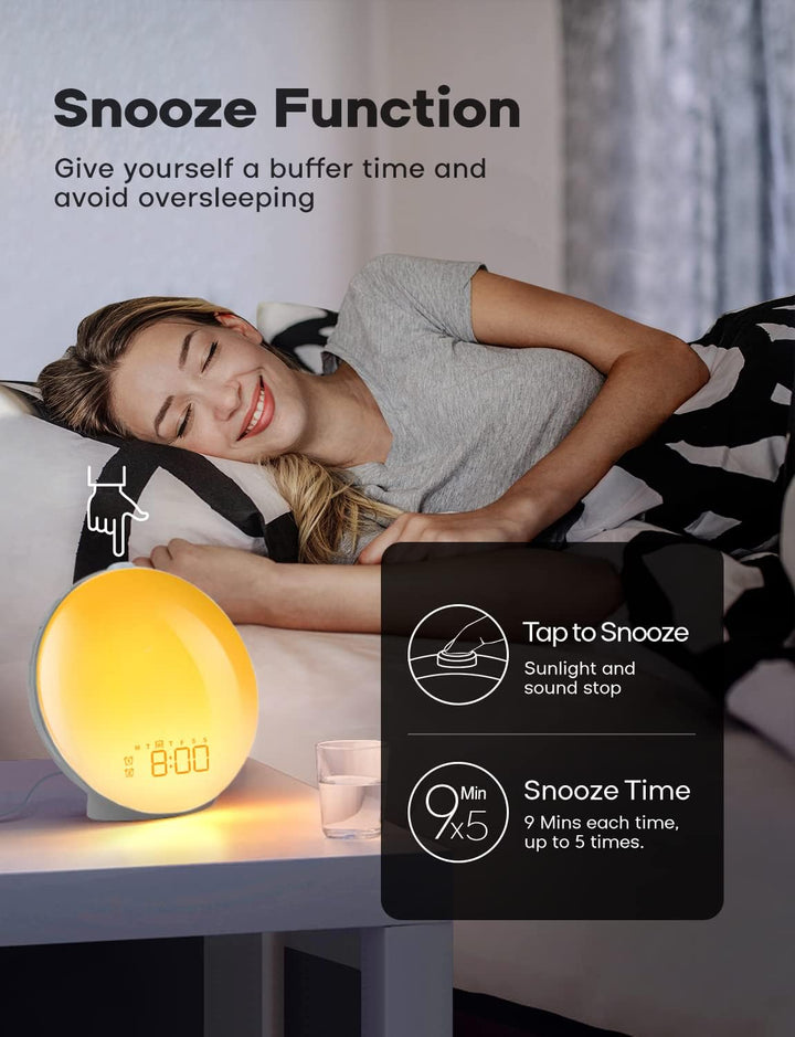 Luvikno | GlowRise Naturlig Våkningslys Vekkerklokke med Soloppgang & Solnedgang Simulering