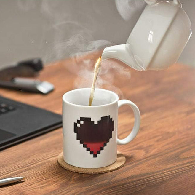 Pixel Heart Magic Varmefølsom Fargeendrende Keramisk Kaffekopp | Luvikno