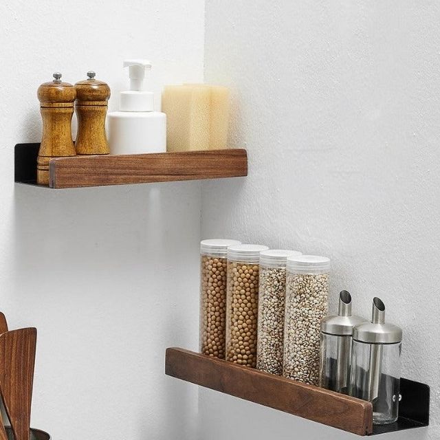 Luvikno | Solid Wood Bathroom Shelf – No-Drill Veggmontert Badeorganisator