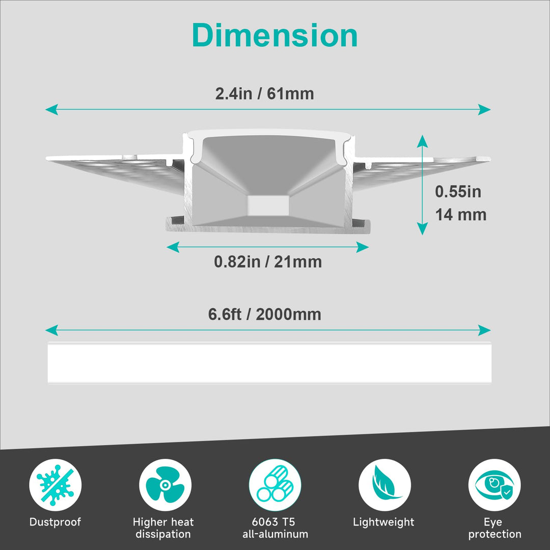 Luvikno | Hunhun 10-Pack 6.6Ft Led Aluminium Kanal Med Diffuser, Trimless Innfelt Belysning, Sølv