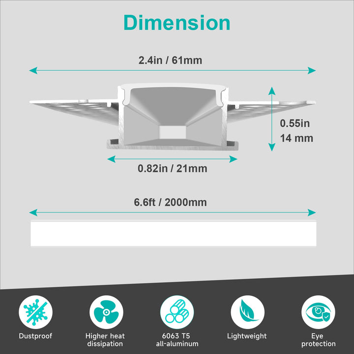 Luvikno | Hunhun 10-Pack 6.6Ft Led Aluminium Kanal Med Diffuser, Trimless Innfelt Belysning, Sølv