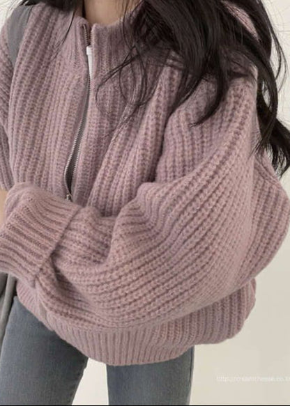 Luvik | Vetoketju Paksu Neulecardigan - Ylisuuri Ribattu Takki