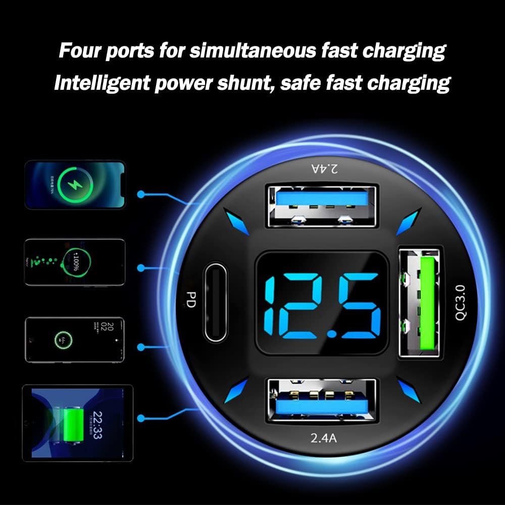 Luvikno | Bil Lader 66W Super Rask Lading med USB PD & QC 3.0 – Universell for 12-24V Sigarett Tenner