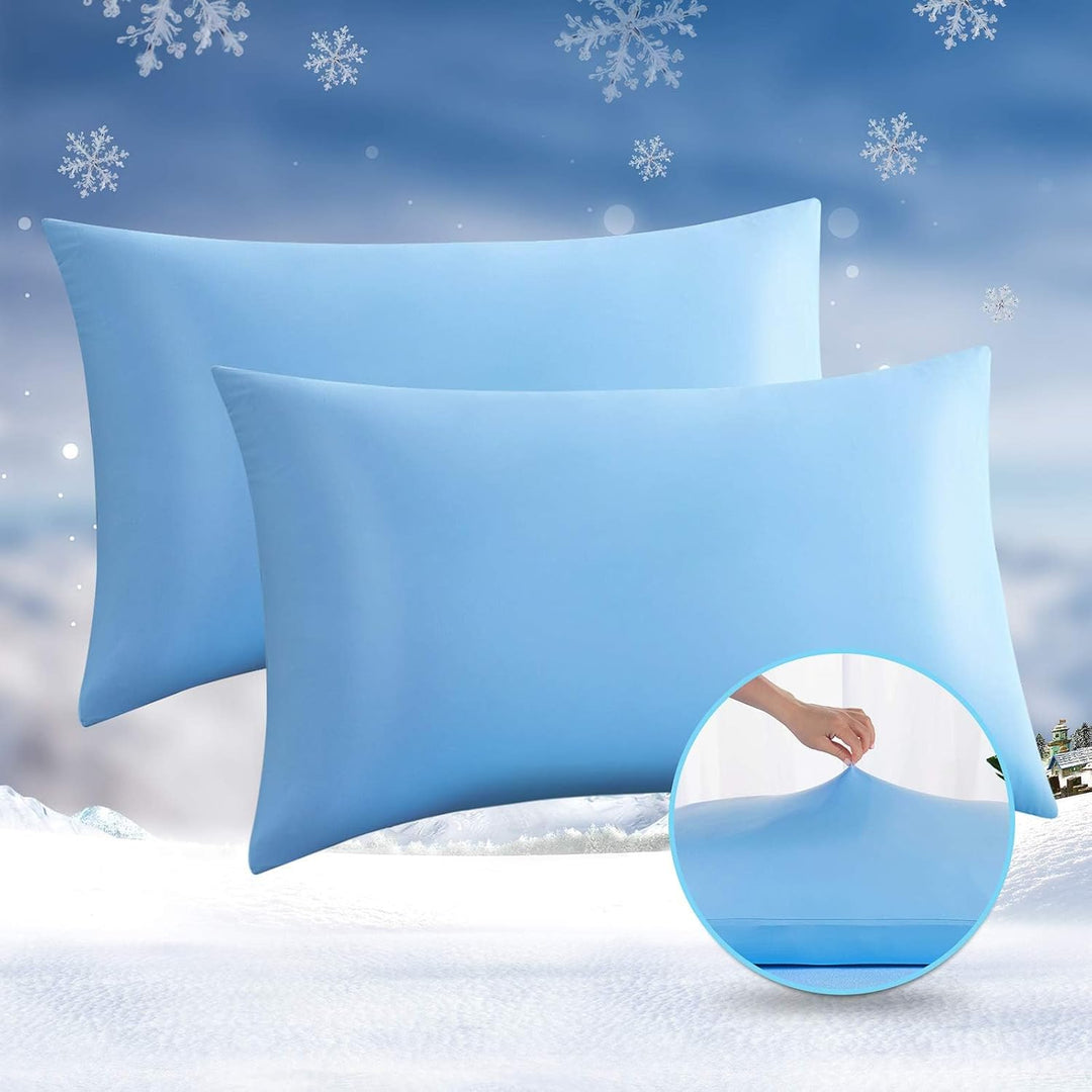 2-Pack Premium Silky Super Cooling Blue Pillowcases – Extreme Q-Max 0.5 | Luvikno