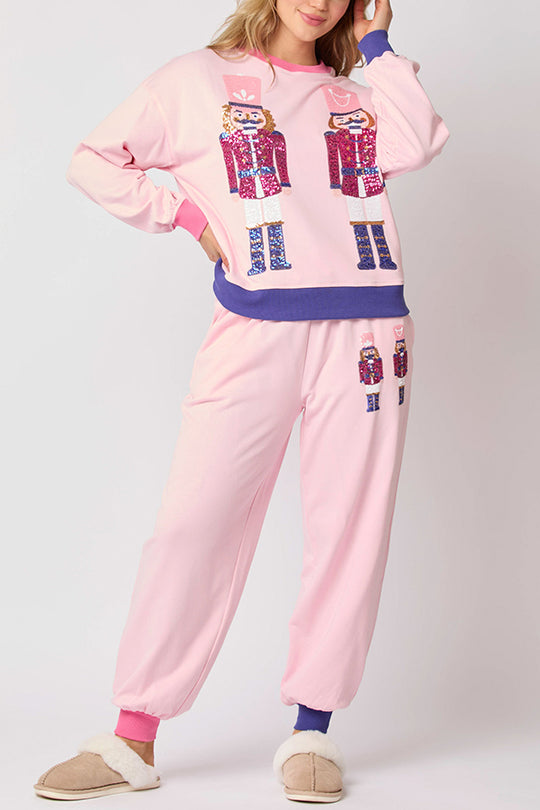 Luvik | Joulupukki, paljetti, vapaa-ajan collegepaita ja joustavat vyötärö, löysät taskuhousut setti