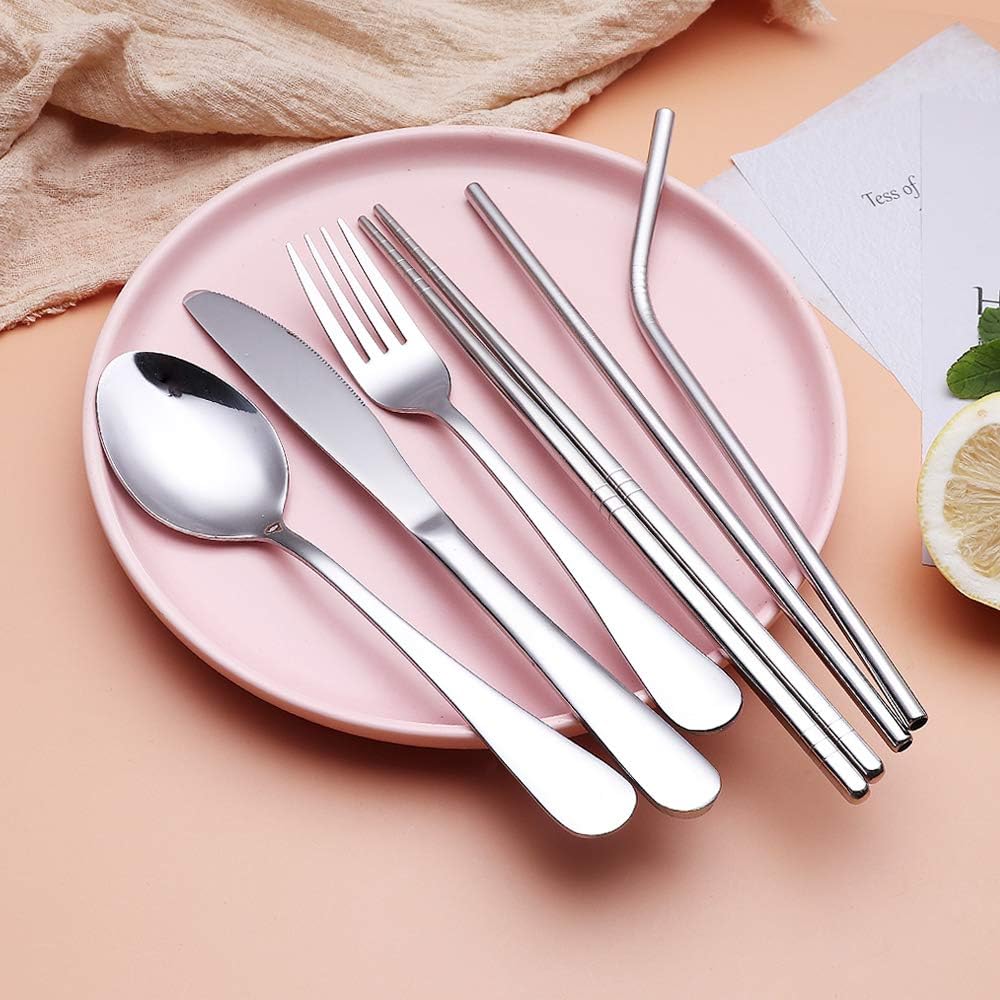 Luvikno | Bestikksett GoCutlery | 4-delt for på farten | Rustfritt stål & BPA-fritt | Med transportcase