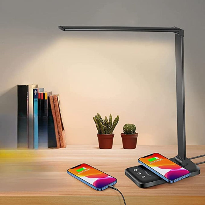 LED bordlampe med USB-ladeport - 5 lysinnstillinger og dimbar lysstyrke for skrivebord og lesing | Luvikno