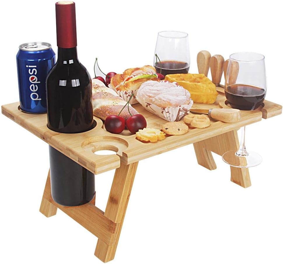 Luvikno | Bærbar Vintabell Vinlora FoldWood | Sammenleggbar & Mobil | Laget av Tre | Med Flaske- og Glassholder | For Piknik, Hage & Camping