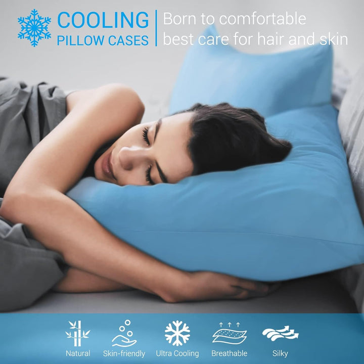 2-Pack Premium Silky Super Cooling Blue Pillowcases – Extreme Q-Max 0.5 | Luvikno