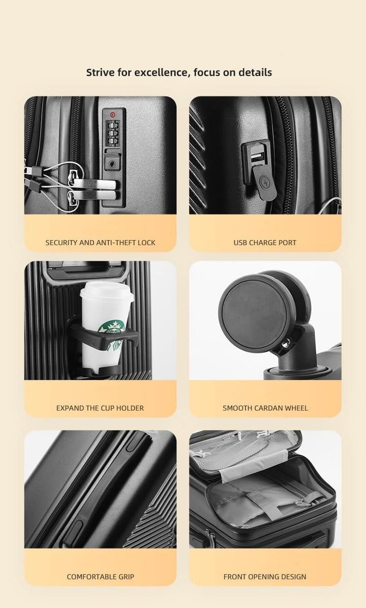 Hard Shell Carry-On med koppholder, USB-port og TSA-lås | Luvikno