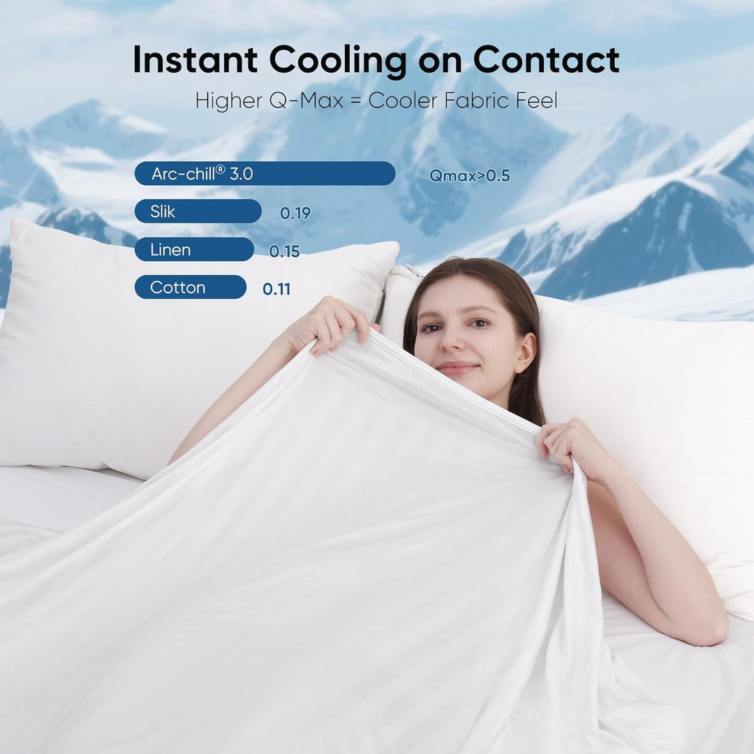 3.0 Kjølingstoff Q-max > 0.5 Ultra-Soft Hvit Stripete Teppe av Hvit | Luvikno