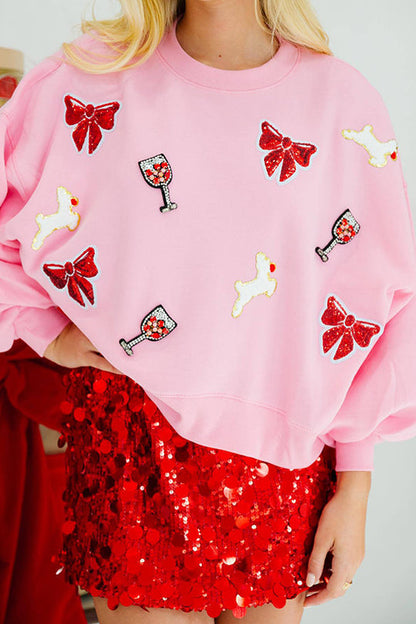 Luvik | Joulukaari-viini-lasi Paljetti Läpihaalari Pitkä Hiha Huppari