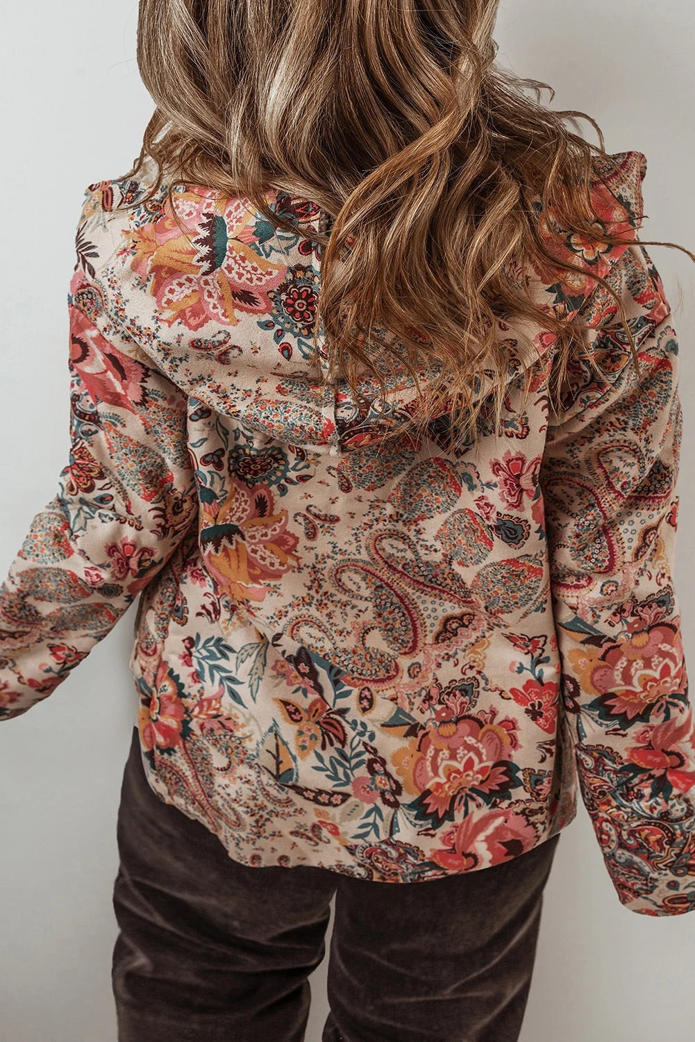 Luvik | Vintage Paisley Blomst Trykt Sherpa Fôr Hettegenser