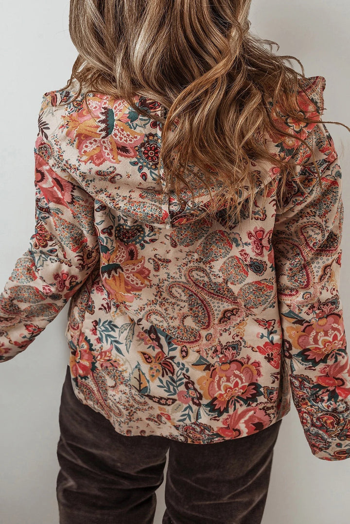 Luvik | Vintage Paisley Blomst Trykt Sherpa Fôr Hettegenser