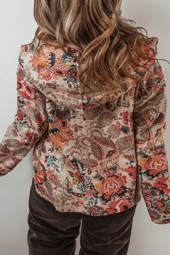 Luvik | Vintage Paisley Blomst Trykt Sherpa Fôr Hettegenser