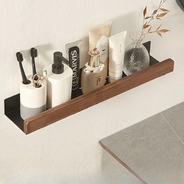 Luvikno | Solid Wood Bathroom Shelf – No-Drill Veggmontert Badeorganisator
