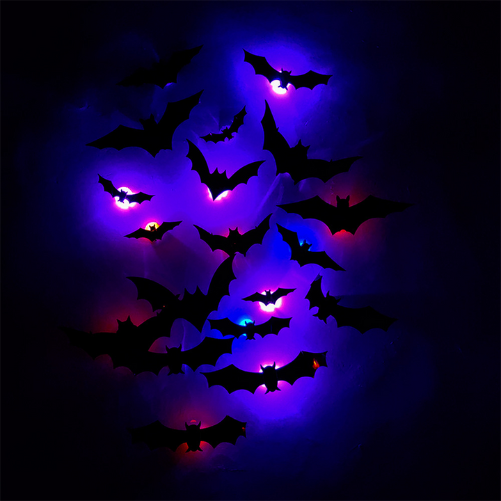 Luvikno | 3D Flaggermus LED Veggdekor — Gjør hjemmet ditt til den skumleste Halloween-scenen med livaktige flygende illusjoner!