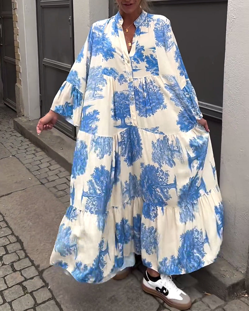 Luvik | Flair Pitkä mekko, jossa on heilahtelu ja printti