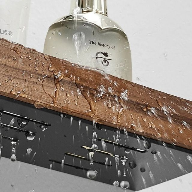 Luvikno | Solid Wood Bathroom Shelf – No-Drill Veggmontert Badeorganisator