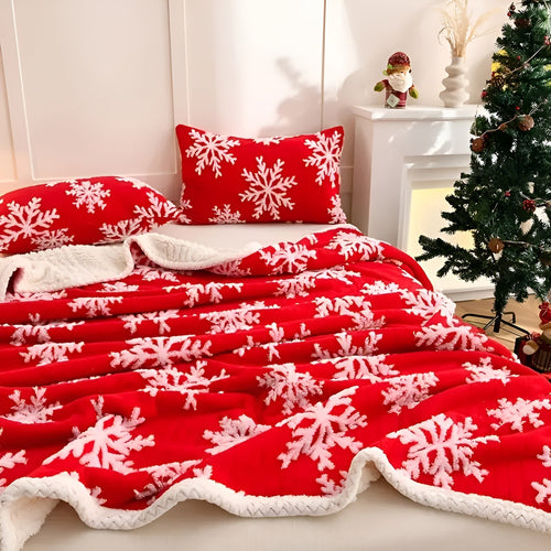 Myk fleece teppe med snøflakmønster – Koselig og varmende | Perfekt for sofa og seng | Luvikno