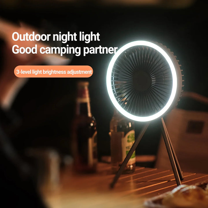 Oppladbar 10 000mAh Campingvifte med LED-belysning og powerbank | Luvikno