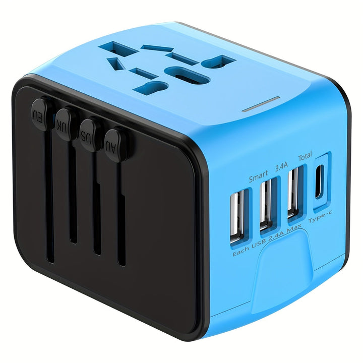 Luvikno | Universell reiseadapter med 4 USB-porter og Type-C – Verdensomspennende kompatibilitet, hurtiglading sikkerhetsfunksjoner