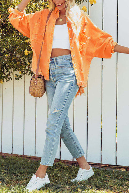 Luvik | Käänteinen Pitkähiha Repaleinen Farkkutakki