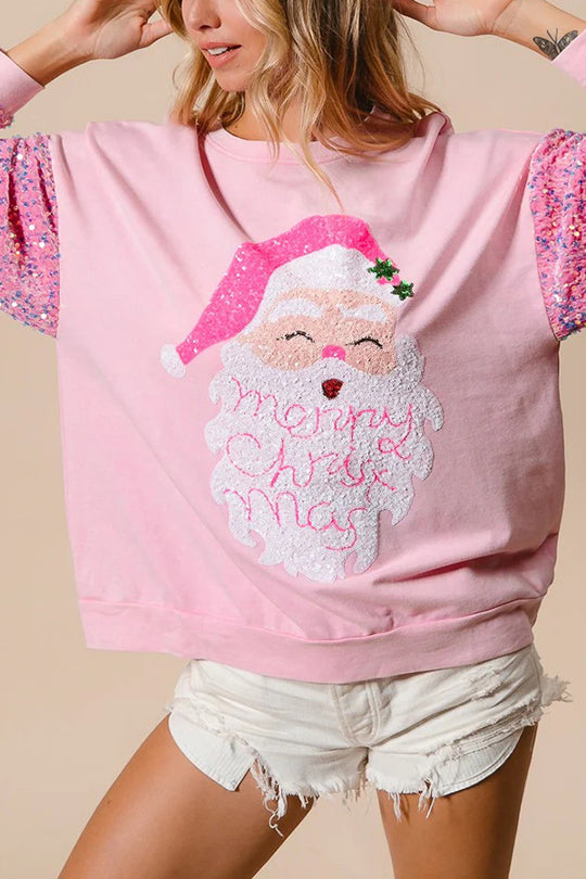 Luvik | Julemann Løs Åpen Rund Hals Rosa Ermeløs Sweatshirt