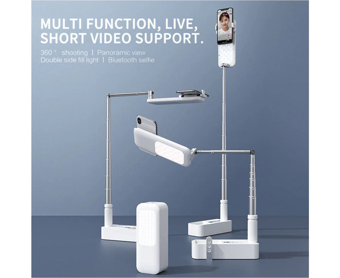 Justerbar 90 cm telefonstativ med 360° rotasjon, innebygd lys og trådløs fjernkontroll - perfekt for videografi, vlogging eller direktesending Luvikno