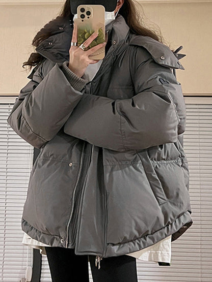 Luvik | Harmaa Yksivärinen Sydänkoristeltu Huppari Täyte Takki