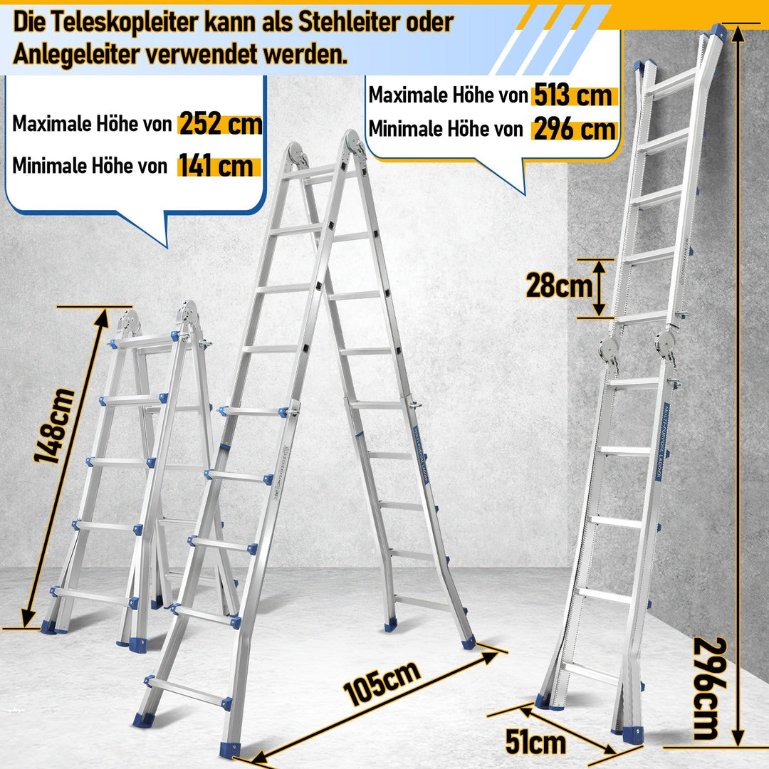 Teleskopstige Multifunksjonsstige 3 i 1 Aluminiumsstige | Luvikno