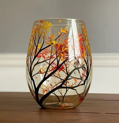 Luvikno | Four Seasons Tree Vin Glass - Håndmalt Kunst