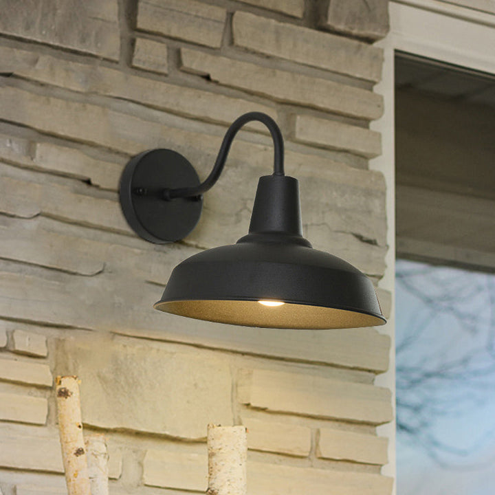 Farmhouse Låve Vegglampe Belysning 1 Pære Metallisk Vegglampe med Gåsehalsarm i Svart til Veranda | Luvikno