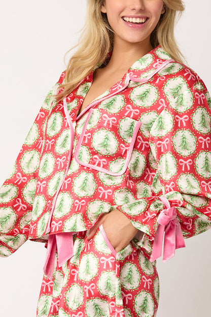 Luvik | Joulu Tulostettu Sametti Nauhoitus Pitkähihainen Pusero ja Elastinen Vyötärön Leveys Housu Setti