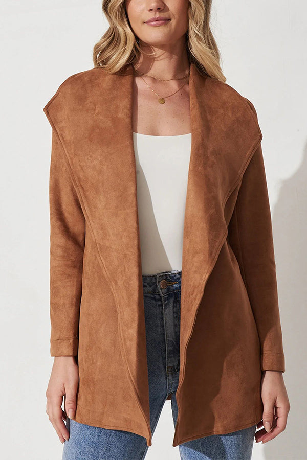 Luvik | Väri Puku Neuletakki suuri kaulus Nahka pitkähihaiset takki