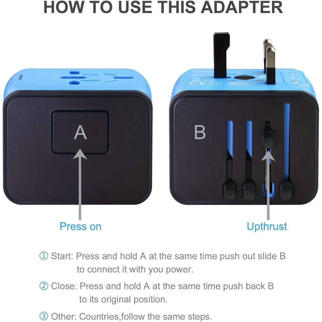 Luvikno | Universell reiseadapter med 4 USB-porter og Type-C – Verdensomspennende kompatibilitet, hurtiglading sikkerhetsfunksjoner