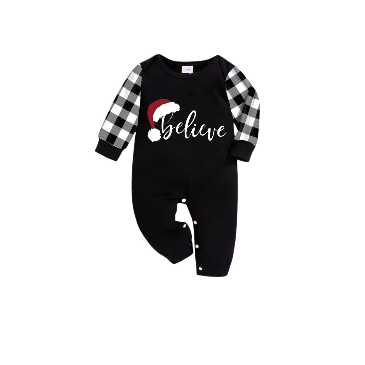 Luvik | Jouluhattu ja 'Believe' kirjainpainatus kuviollinen musta valkoinen ruututakkisetti