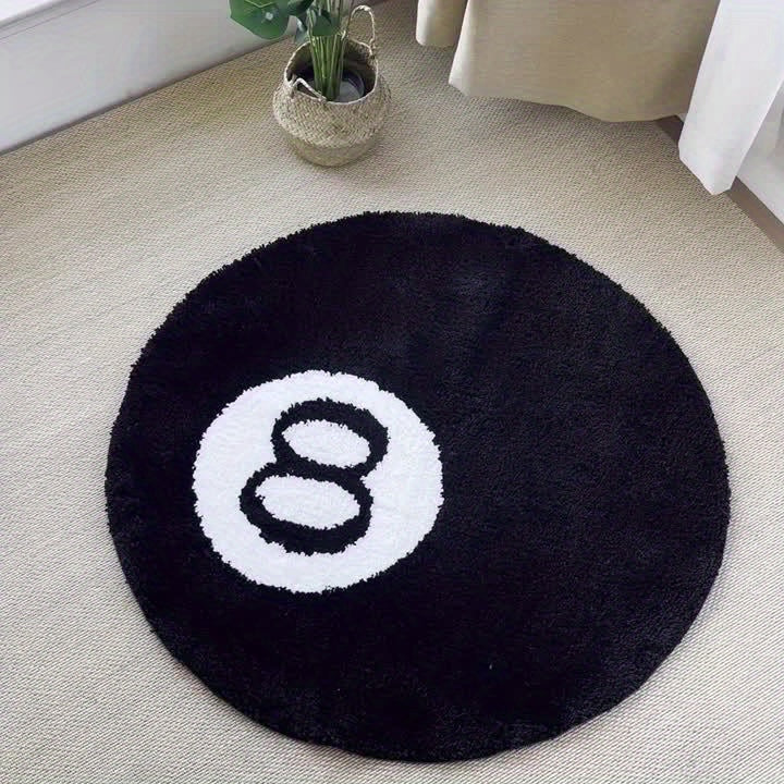 8 Ball Billard Rundt Gulvmatte – Ikke-glidende Teppete for Stue, Bad & Dekorasjon | Tilgjengelig i Størrelser | Luvikno