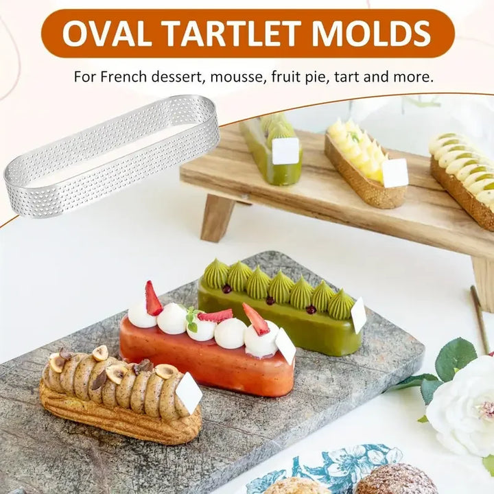 6/8pcs Rustfritt Stål Ovale Tart Ringer Perforerte Deig- og Kakeformer | Luvikno