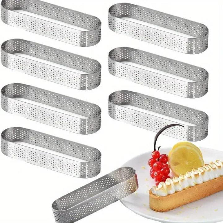6/8pcs Rustfritt Stål Ovale Tart Ringer Perforerte Deig- og Kakeformer | Luvikno